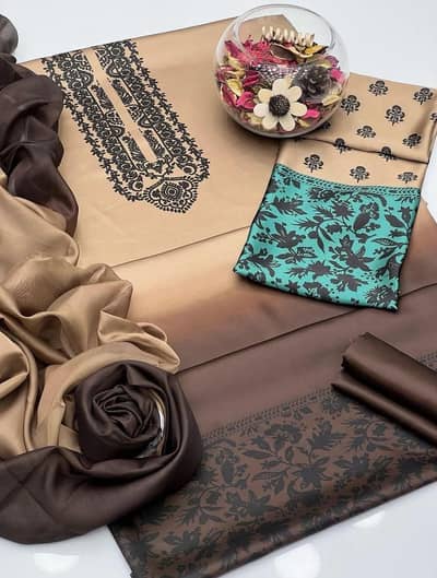 3pcs Woman 's unstitched suit printed suit