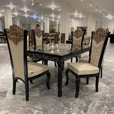 Dining Table// Wooden Dining(Top Glass Dining)//6 Seater Dining