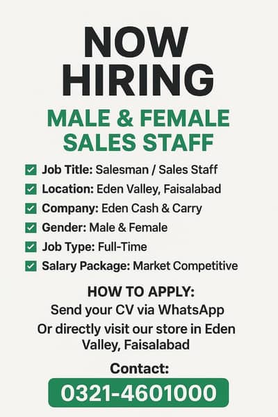 Salesman job for grocery