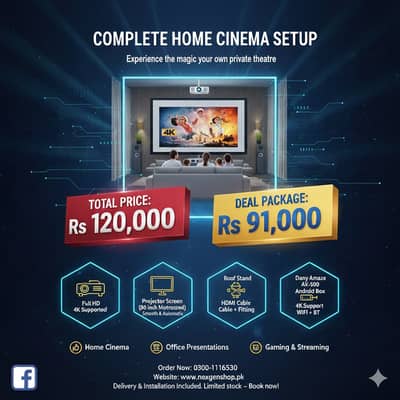 Complete Home Cinema Setup – Projector + Screen – Deal Price