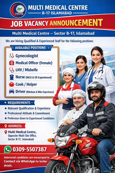 Job for Gynecologist, Medical Officer, LHV / Midwife, NICU nurse