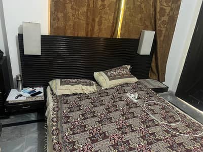 king size bed with side tables mattress  and mirror draw