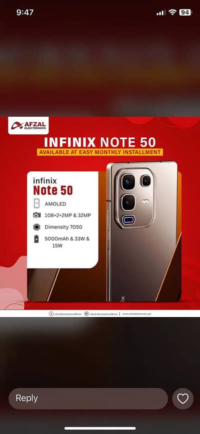 Infinix Note 50 Pro/Note 60 on easy installment