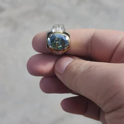 Natural moissanite diamond gem Stone Silver Ring for Men