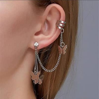 Butterfly hanging ear cuffs