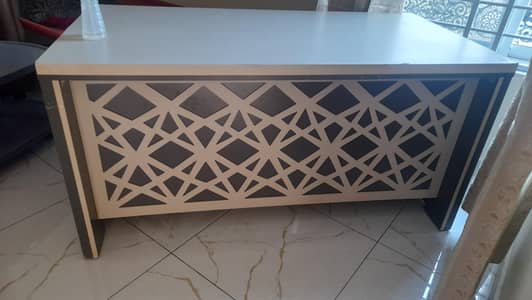 Minimal Wooden Office Table. Off white and Grey.