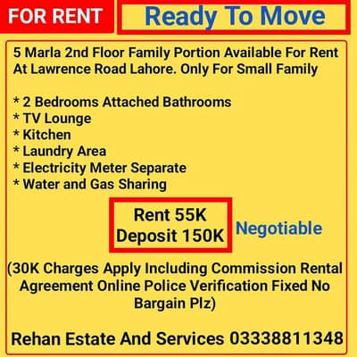 5 Marla 2nd Floor For Rent At Lawrence Road Lahore