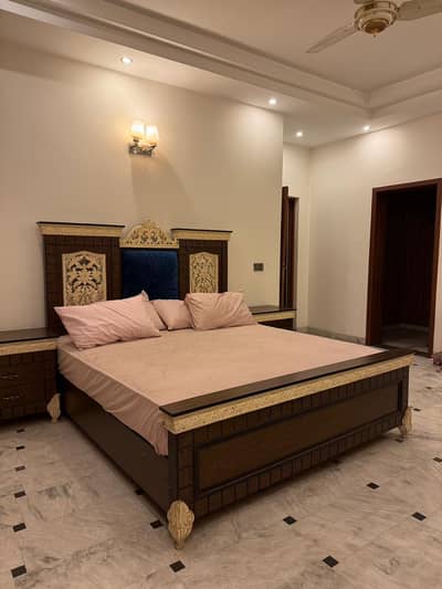 Wooden Bed with side table and dressing