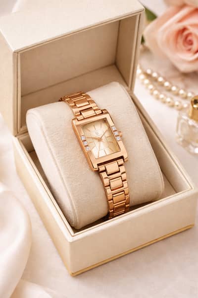Elegant Rose Gold Women Watch | Square Dial Luxury Bracelet Watch | P