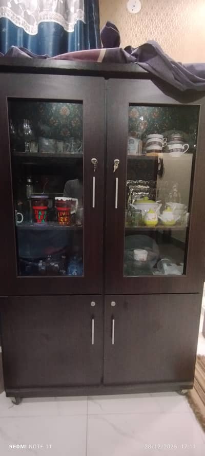 Book shelves showcase brown with two bottom cabnits