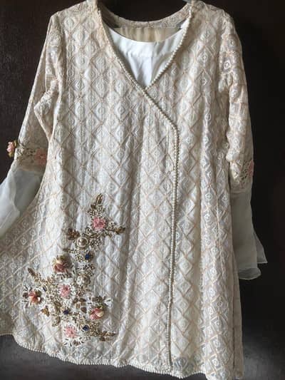 Batik Cream color fancy dress with gharara