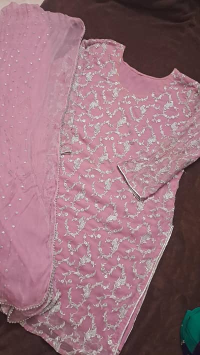 pink colour 3 piece formal suit with heavy work