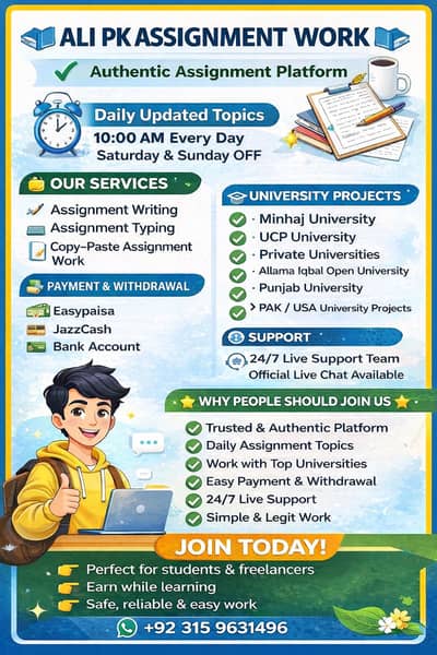 ALI PK ASSIGNMENT WORK Authentic & Trusted Assignment Platform