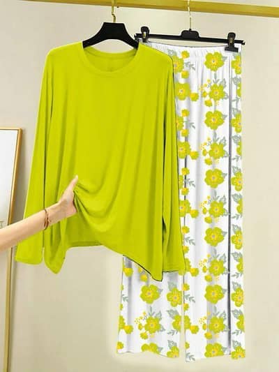 Fine Jersay 2 Pcs  Women's Stitched Printed  Night Suit