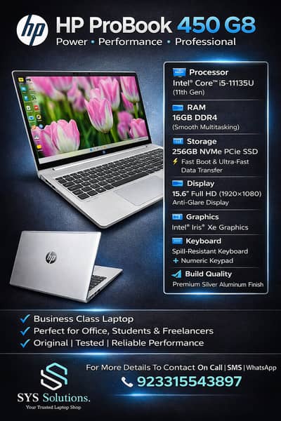 HP ProBook 450 G8 |Core i5 11th Gen|16GB RAM|256GB SSD | 15.6" FHD
