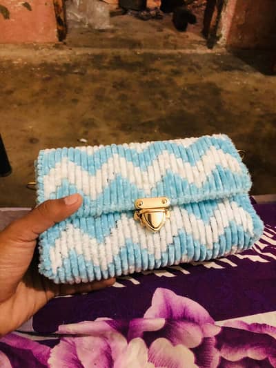 Handcrafted Plush Chenille Crossbody Bag with Gold Clasp