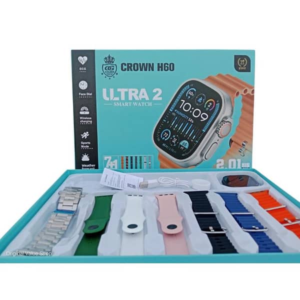 Crown H60 Smartwatch, Stylish Design, 7 Extra Gorgeous Straps, Fitness Tracker, Heart Rate Monitor, Waterproof, Long Battery Life, Customizable Style