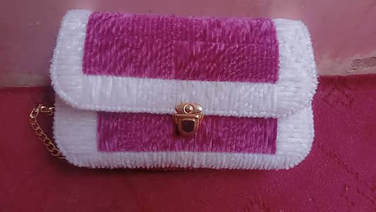 Handcrafted Plush Chenille Crossbody Bag with Gold Clasp