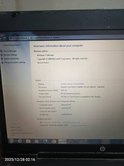 hp laptop core i5 2nd generation 4gb ram 250 gb hard drive with fanpad