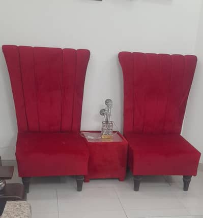 Luxury red accent chairs with center table - excellent condition