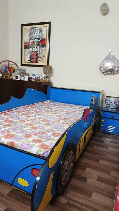 Bed with Side Table , Shelf and foldable Table