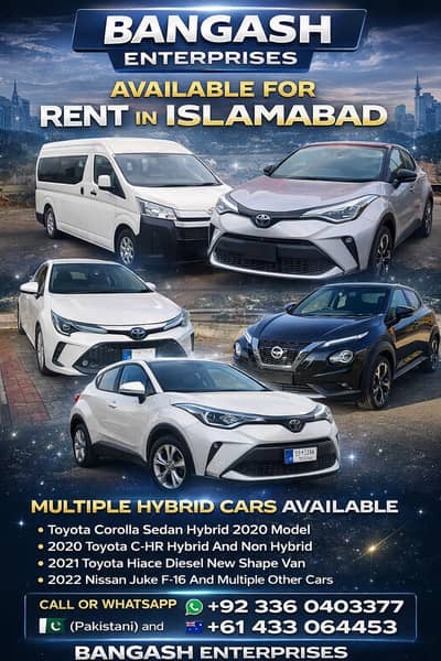 Imported Cars for Rent in Islamabad | 2021 Hiace, Corolla Hybrid, C-HR
