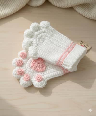 Cute Cat Paw Fingerless Crochet Glovesfor Women & Girls