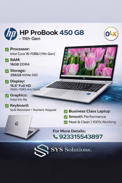 HP ProBook 450 G8 |Core i5 11th Gen|16GB RAM|256GB SSD | 15.6" FHD