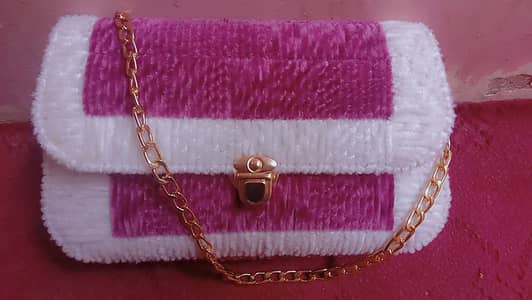 Handcrafted Plush Chenille Crossbody Bag with Gold Clasp