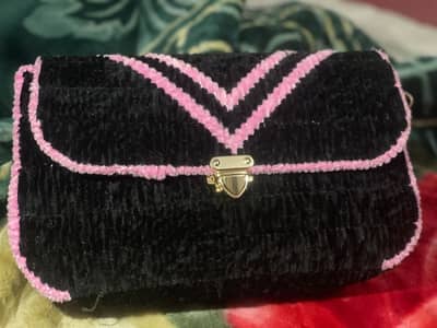 Handcrafted Plush Chenille Crossbody Bag with Gold Clasp