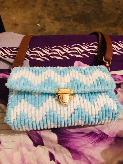 Handcrafted Plush Chenille Crossbody Bag with Gold Clasp