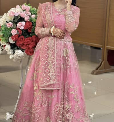 Pink Embroidered net Formal Maxi Dress