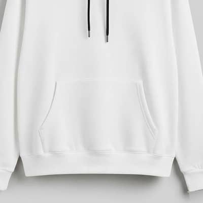 Premium White Fleece Plain Hoodie for Men - All Sizes (S, M, L, XL)