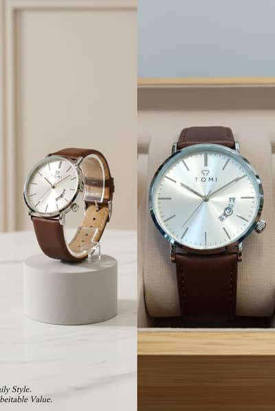 TOMI Classic Silver Dial Watch with Date Display