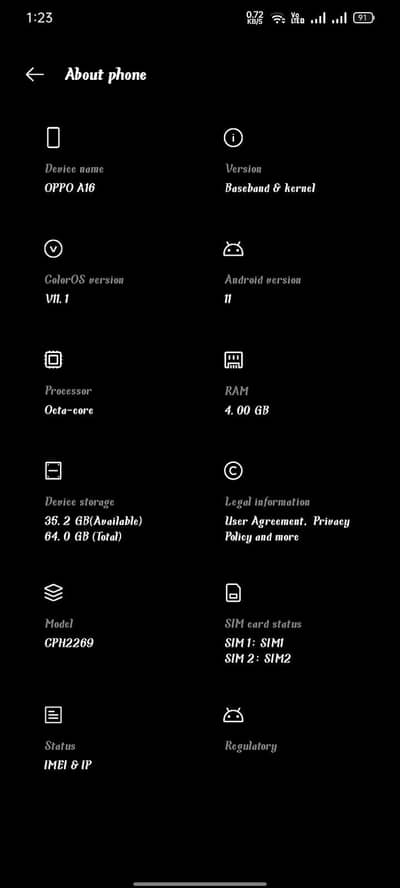 oppo a16 4/64 bilkil shesha peace with box charger