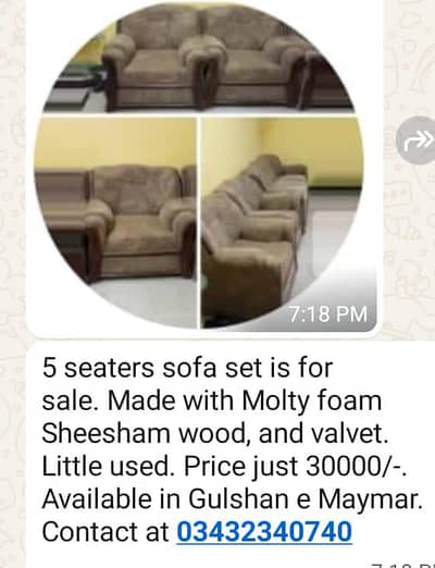 5 seats Sofa set made with Sheesham wood, Diamond Molty Foam and velve