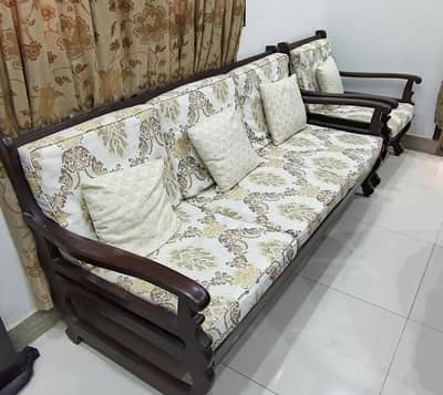 Premium Solid Wood 5-Seater Sofa Set (3+1+1) – Classic Design