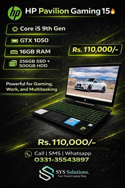 HP Pavilion Gaming 15 | Core i5-9th Gen | 16GB RAM | 256GB SSD+500GB