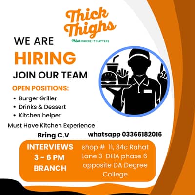 Hiring Burger Griller || Fast food Cook || Kitchen Staff