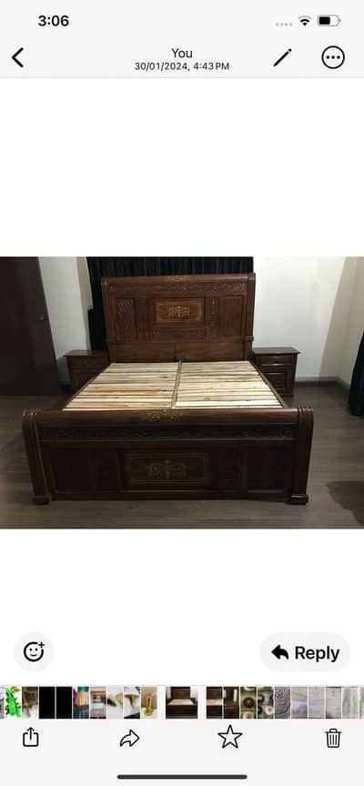 WOODEN BED WITH DRESSING TABLE