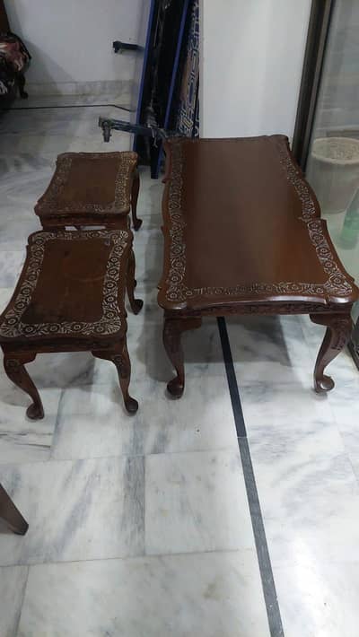 wooden table with side table