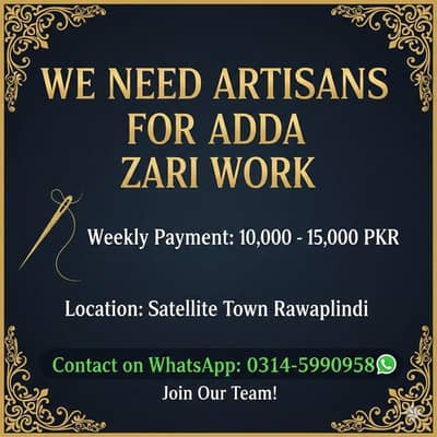 Zardozi/zari k kam k liye karegar ki zarurat ha