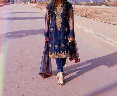 Blue and gold embroidered dress.