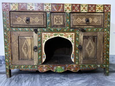 Antique wood table cabinet