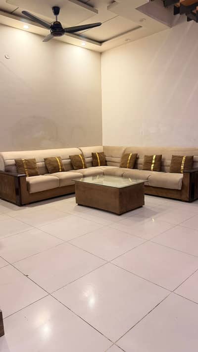 Sofa Set L Shape 7 Seats with Glass Table