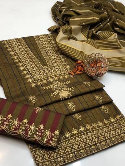 MOST HIT EMBROIDERY & SEQUENCE KHADI UNSTITCED 3pc*