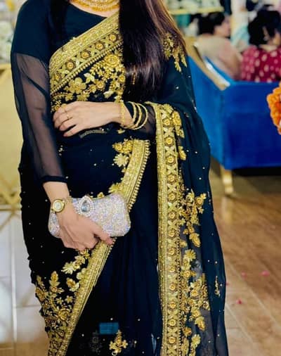 black with golden work sarree