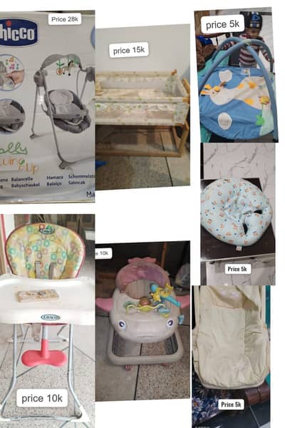 High Chair | baby cot | kids walker | baby swing | carry cot | gears