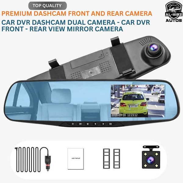 Car DVR Mirror Dual Camera | Front & Rear HD Dash Cam | Rear View Mirror DVR with G-Sensor