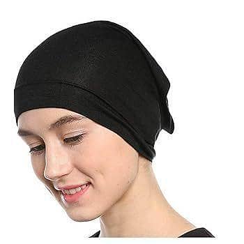 Black Tube Cap Plain Hijab Inner Headscarf - Available in Packs of 1 to 6